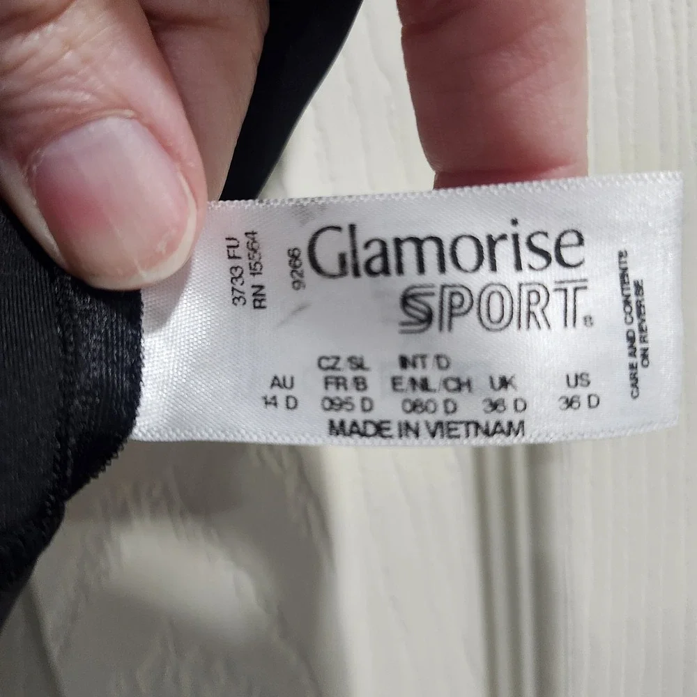 Glamorise Sport Bra 36D Black Front Zip‎ High Support Crisscross Back Activewear